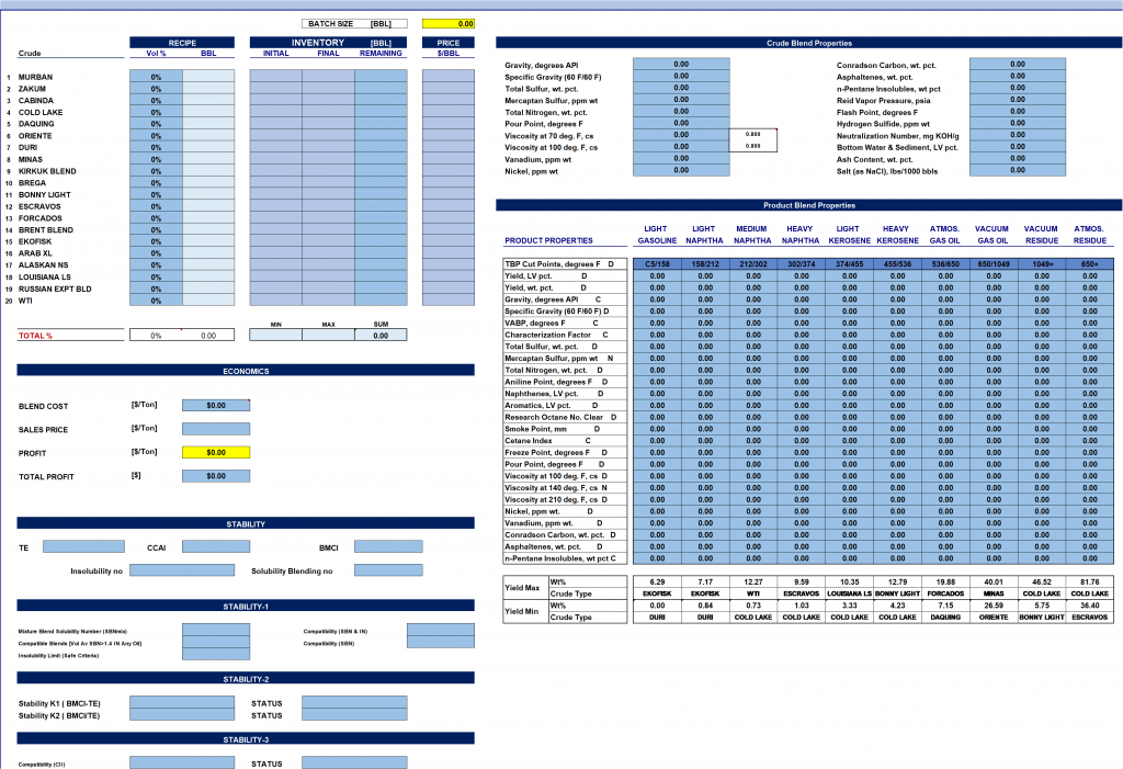 Crude blend table